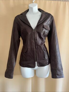 GAP Women's Brown Leather Zip-Front Jacket